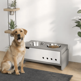 Elevated Dog Bowls, 3 Height Adjustable Raised Dog Bowls W Slow Feeder Mat, Stand, For Medium To Extra Large Dogs (Option: Gray)